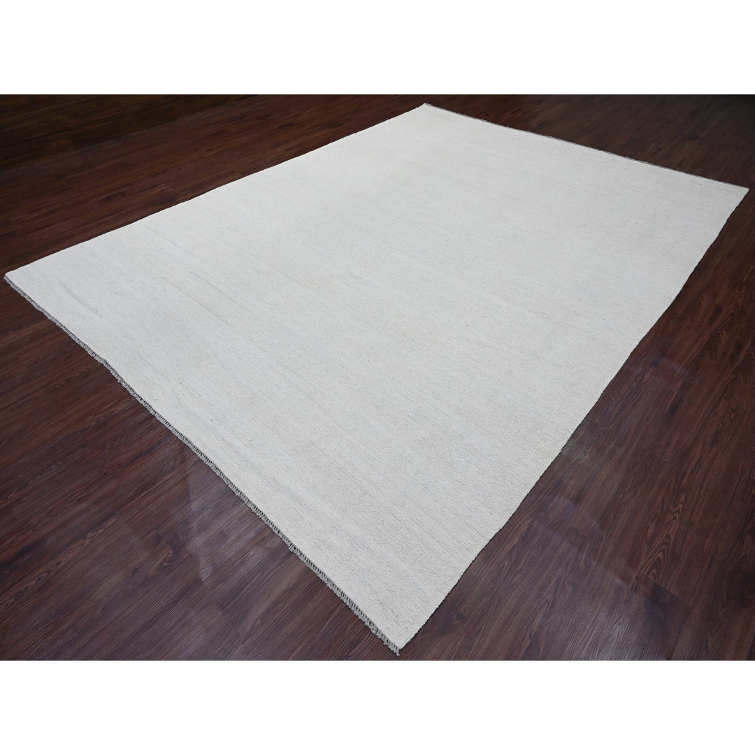 9'0" x 12'0" New Hand Woven Ivory Wool Rectangle Oriental Rug - MOA10220099