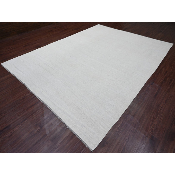 9'0" x 12'0" New Hand Woven Ivory Wool Rectangle Oriental Rug - MOA10220099