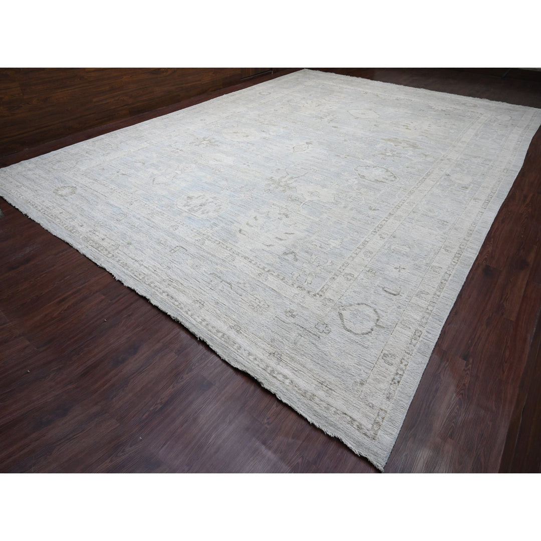 13'11" x 19'3" New Hand Knotted Blue Wool Rectangle Oriental Rug - MOA10220182