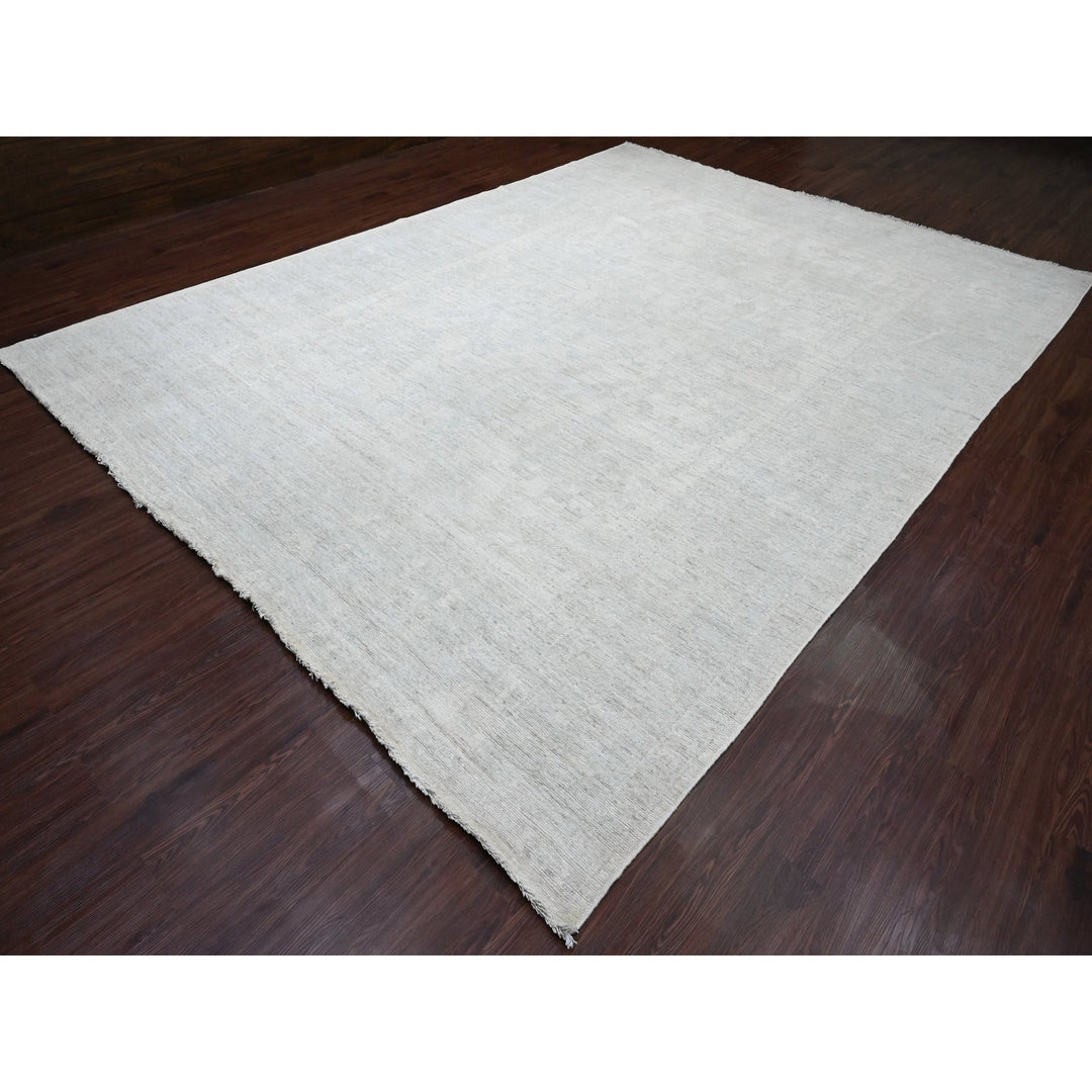 9'10" x 13'3" New Hand Knotted Ivory Wool Rectangle Oriental Rug - MOA10220191