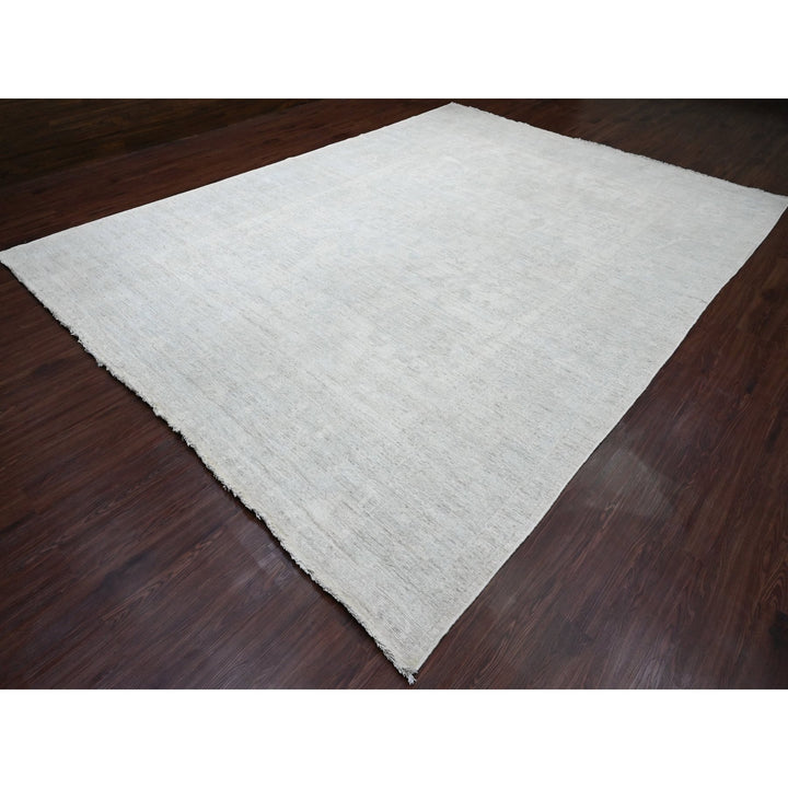 9'10" x 13'3" New Hand Knotted Ivory Wool Rectangle Oriental Rug - MOA10220191
