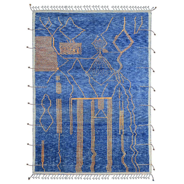 8'11" x 12'5" New Hand Knotted Blue Wool Rectangle Oriental Rug - MOA10220418