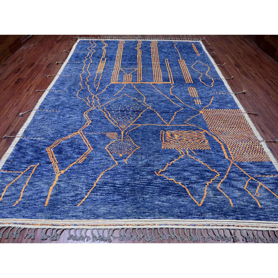 8'11" x 12'5" New Hand Knotted Blue Wool Rectangle Oriental Rug - MOA10220418