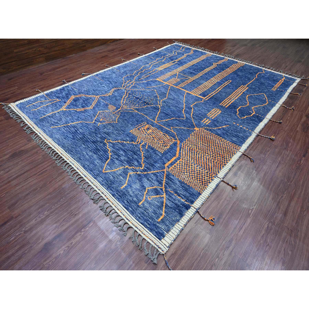8'11" x 12'5" New Hand Knotted Blue Wool Rectangle Oriental Rug - MOA10220418