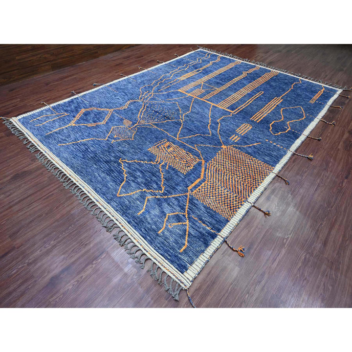 8'11" x 12'5" New Hand Knotted Blue Wool Rectangle Oriental Rug - MOA10220418
