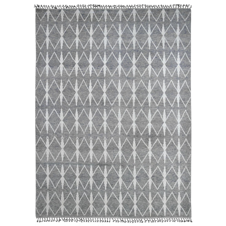 9'1" x 12'4" New Hand Knotted Grey Wool Rectangle Oriental Rug - MOA10220419