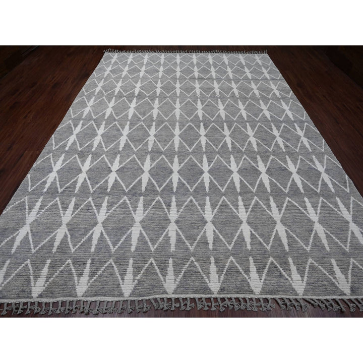 9'1" x 12'4" New Hand Knotted Grey Wool Rectangle Oriental Rug - MOA10220419