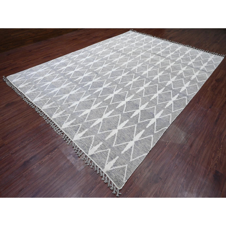 9'1" x 12'4" New Hand Knotted Grey Wool Rectangle Oriental Rug - MOA10220419