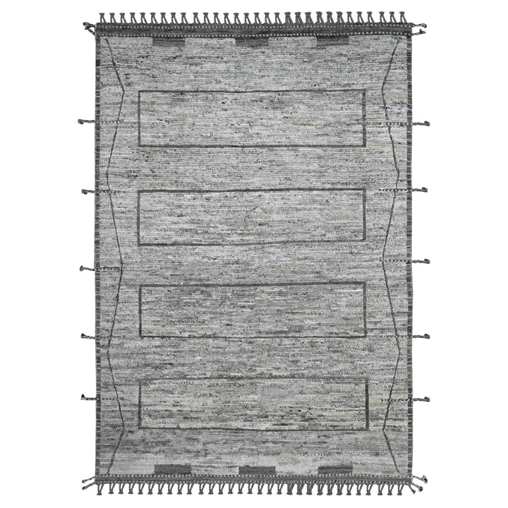 6'2" x 9'0" New Hand Knotted Grey Wool Rectangle Oriental Rug - MOA10220423