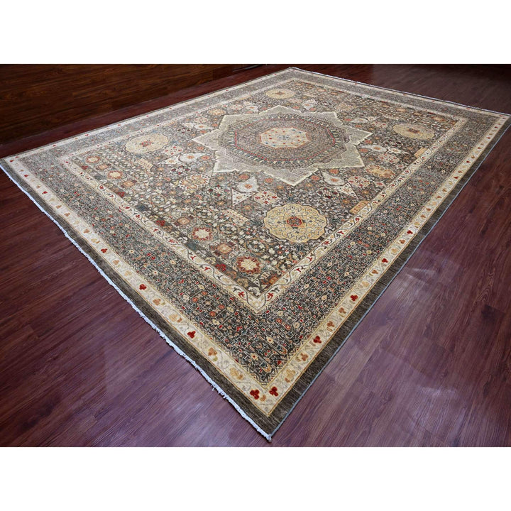 12'2" x 16'0" New Hand Knotted Brown Wool Rectangle Oriental Rug - MOA10220452