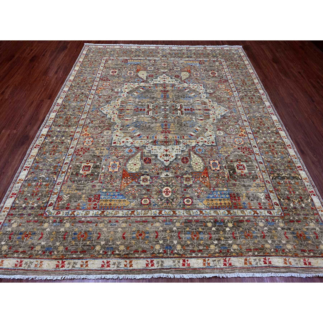 7'10" x 9'6" New Hand Knotted Brown Wool Rectangle Oriental Rug - MOA10220454