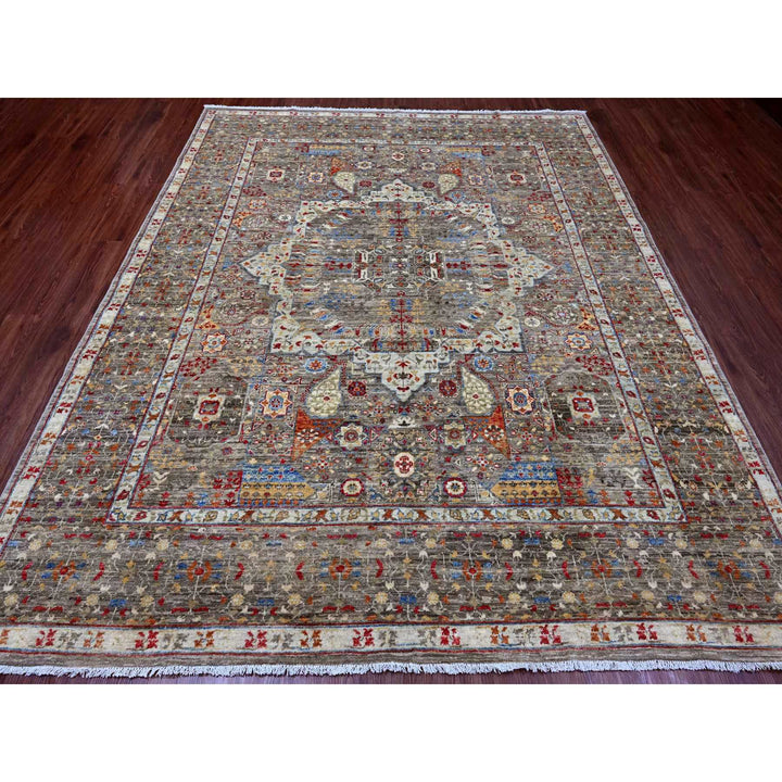 7'10" x 9'6" New Hand Knotted Brown Wool Rectangle Oriental Rug - MOA10220454