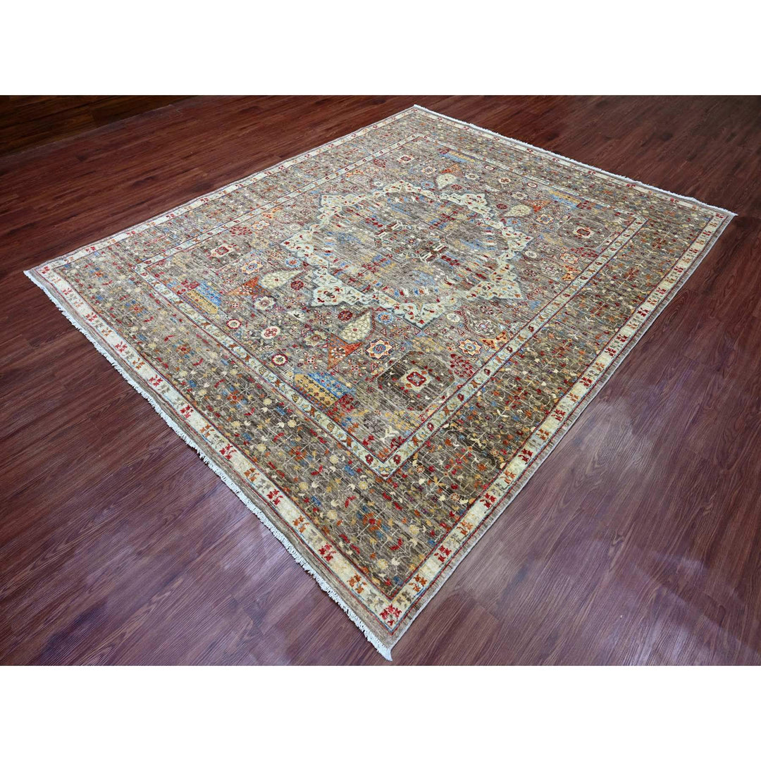 7'10" x 9'6" New Hand Knotted Brown Wool Rectangle Oriental Rug - MOA10220454