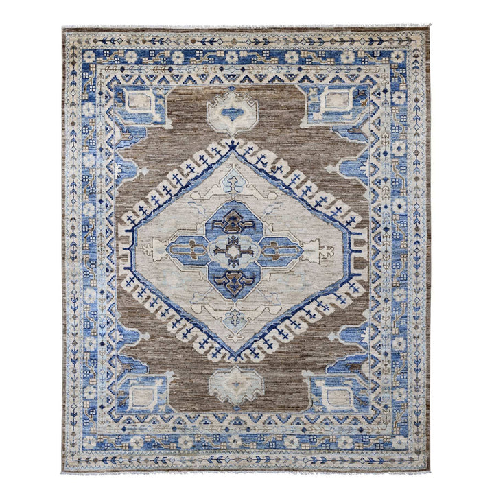 8'0" x 9'9" New Hand Knotted Brown Wool Rectangle Oriental Rug - MOA10220466