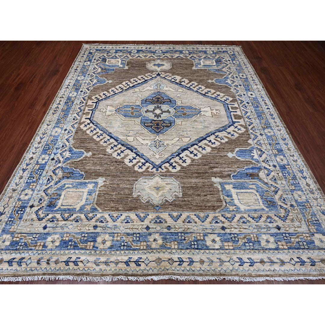 8'0" x 9'9" New Hand Knotted Brown Wool Rectangle Oriental Rug - MOA10220466
