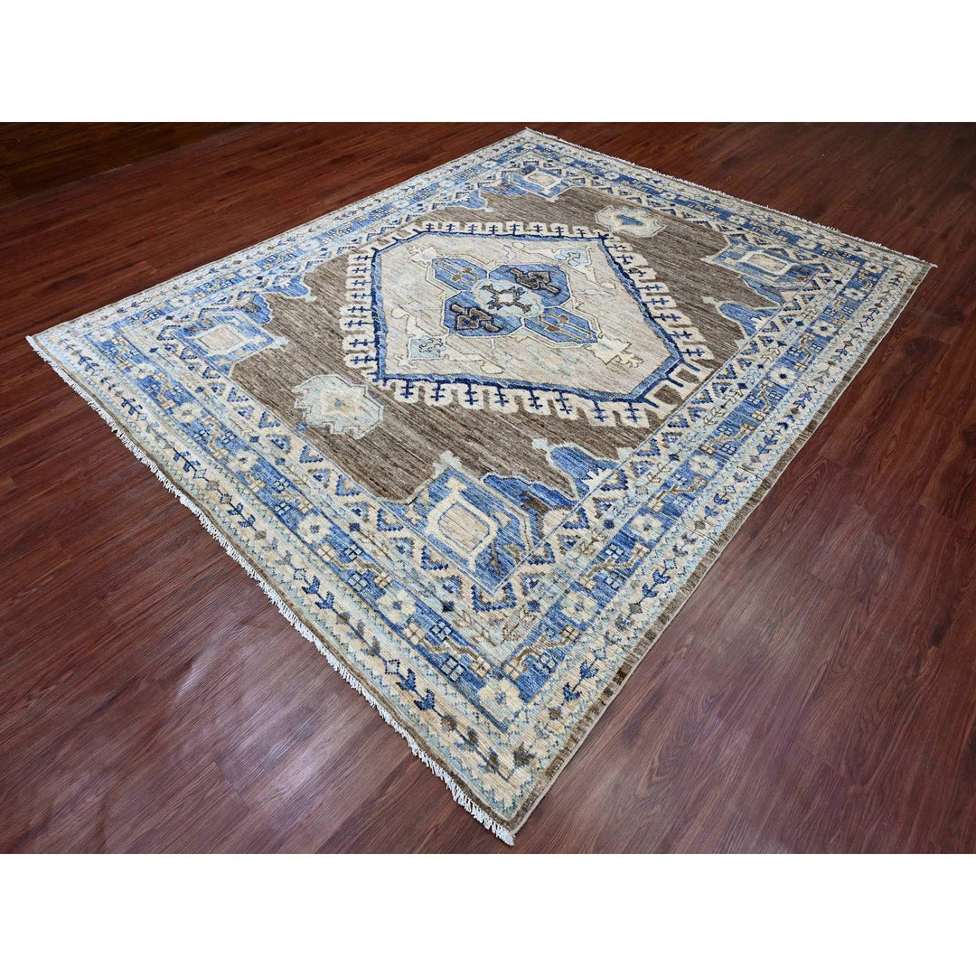 8'0" x 9'9" New Hand Knotted Brown Wool Rectangle Oriental Rug - MOA10220466