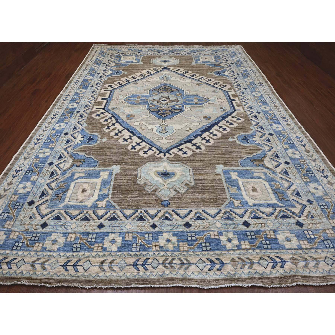 9'11" x 13'11" New Hand Knotted Brown Wool Rectangle Oriental Rug - MOA10220467