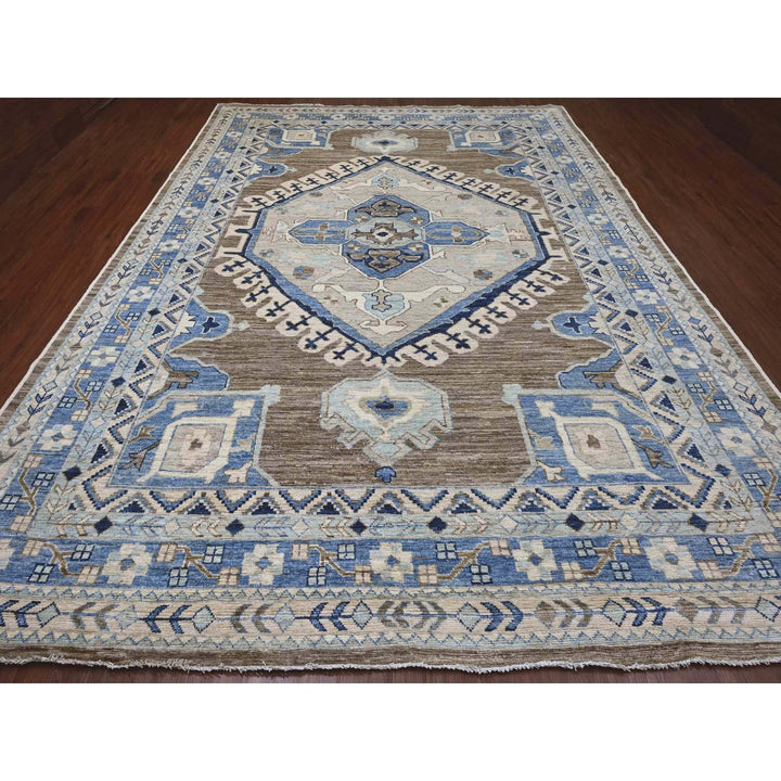 9'11" x 13'11" New Hand Knotted Brown Wool Rectangle Oriental Rug - MOA10220467