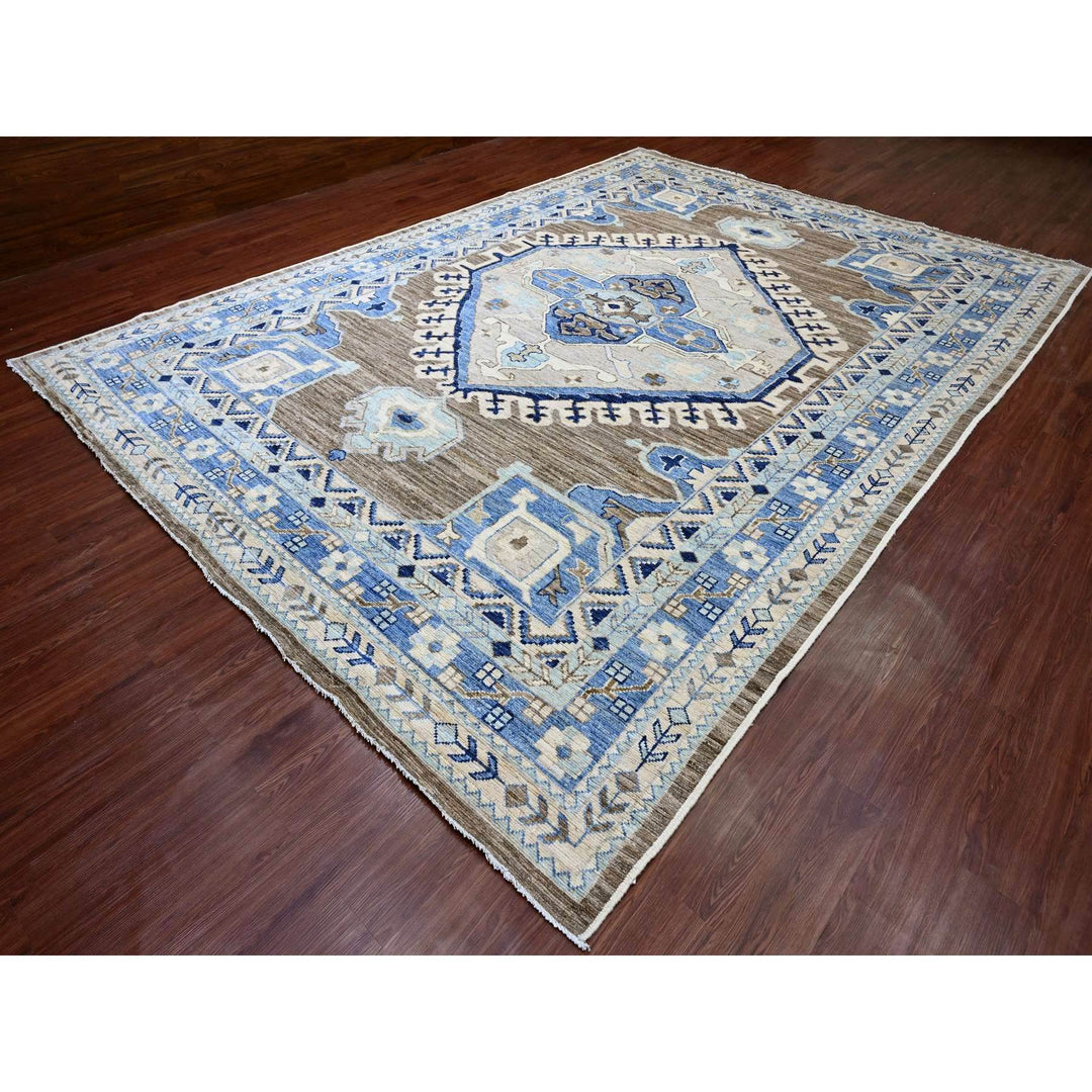 9'11" x 13'11" New Hand Knotted Brown Wool Rectangle Oriental Rug - MOA10220467
