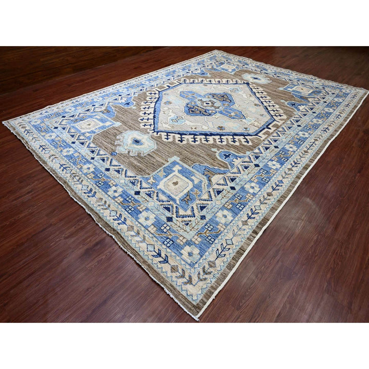 9'11" x 13'11" New Hand Knotted Brown Wool Rectangle Oriental Rug - MOA10220467