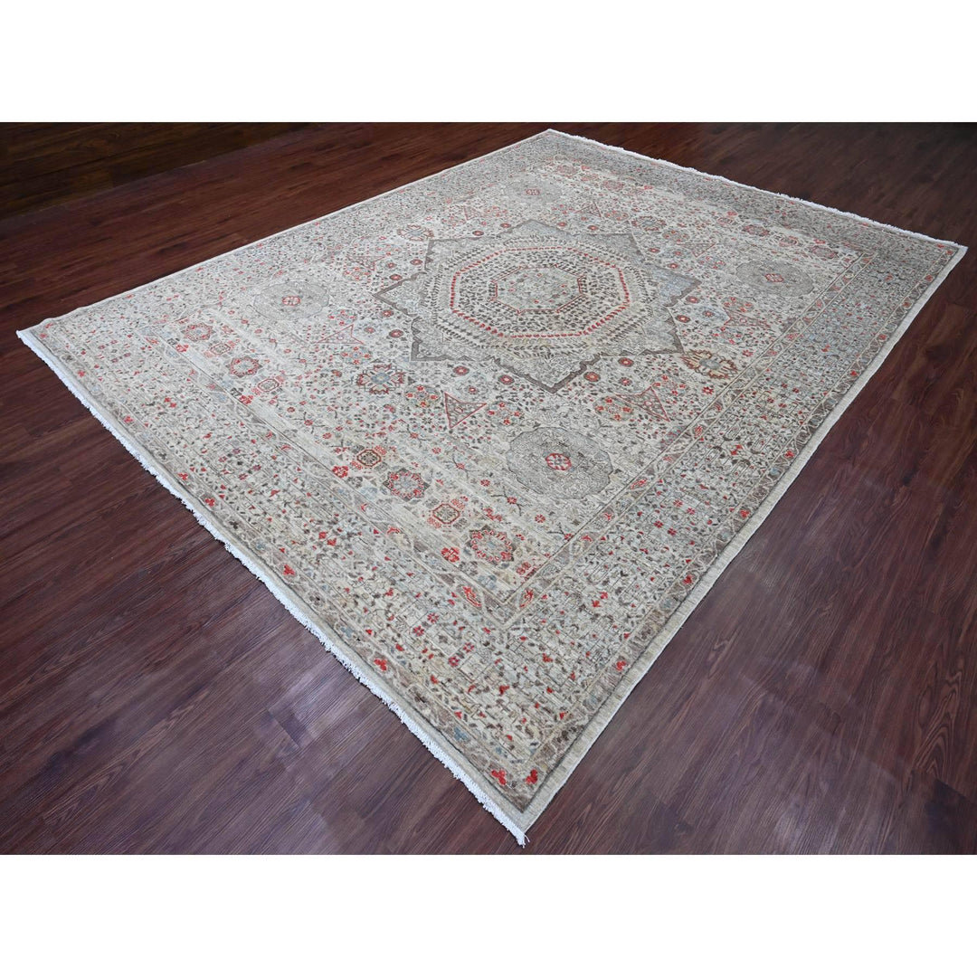 9'0" x 11'10" New Hand Knotted Grey Wool Rectangle Oriental Rug - MOA10220513