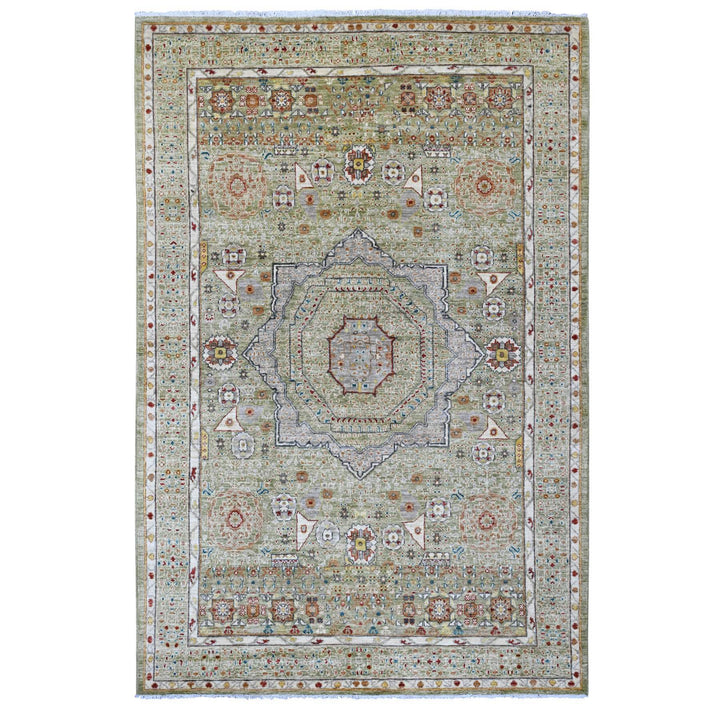 6'1" x 9'1" New Hand Knotted Green Wool Rectangle Oriental Rug - MOA10220514