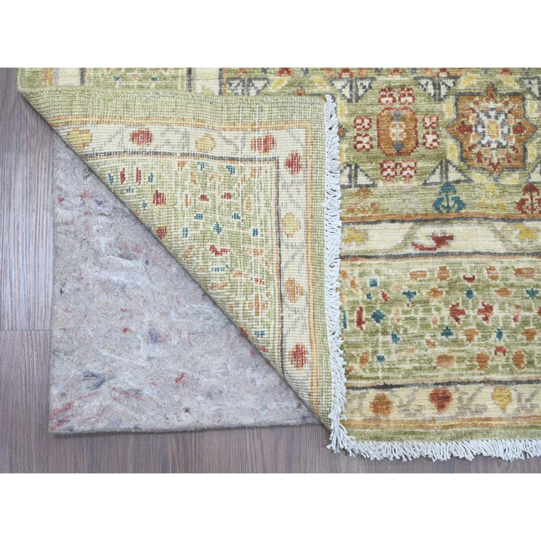 6'1" x 9'1" New Hand Knotted Green Wool Rectangle Oriental Rug - MOA10220514