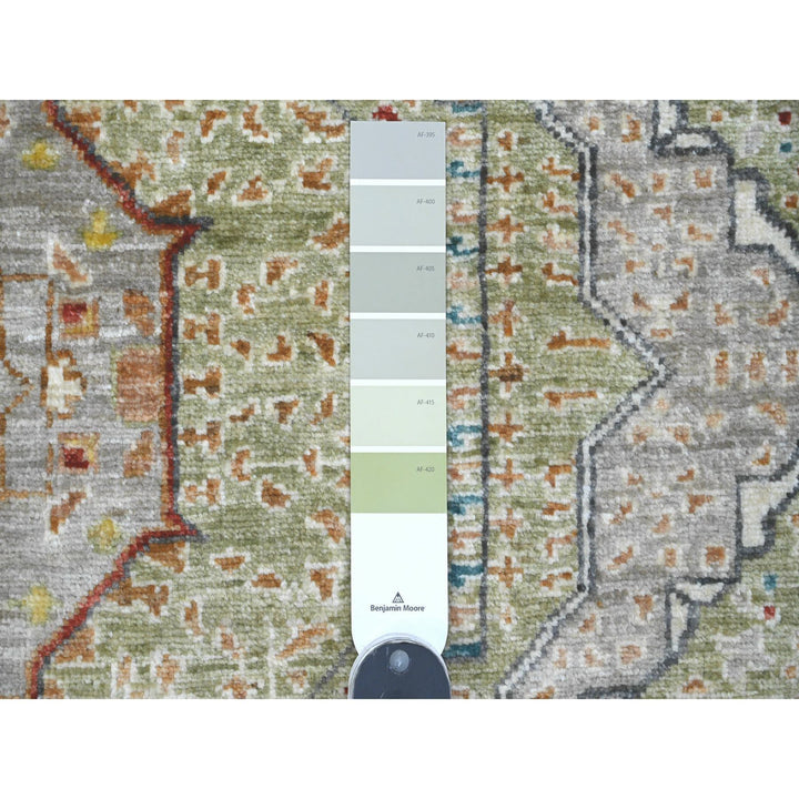 6'1" x 9'1" New Hand Knotted Green Wool Rectangle Oriental Rug - MOA10220514