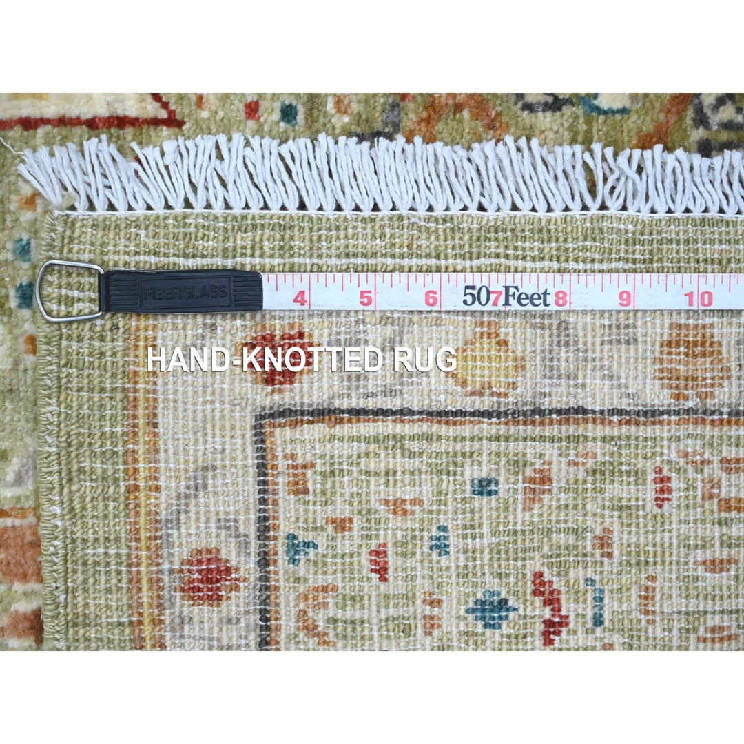6'1" x 9'1" New Hand Knotted Green Wool Rectangle Oriental Rug - MOA10220514