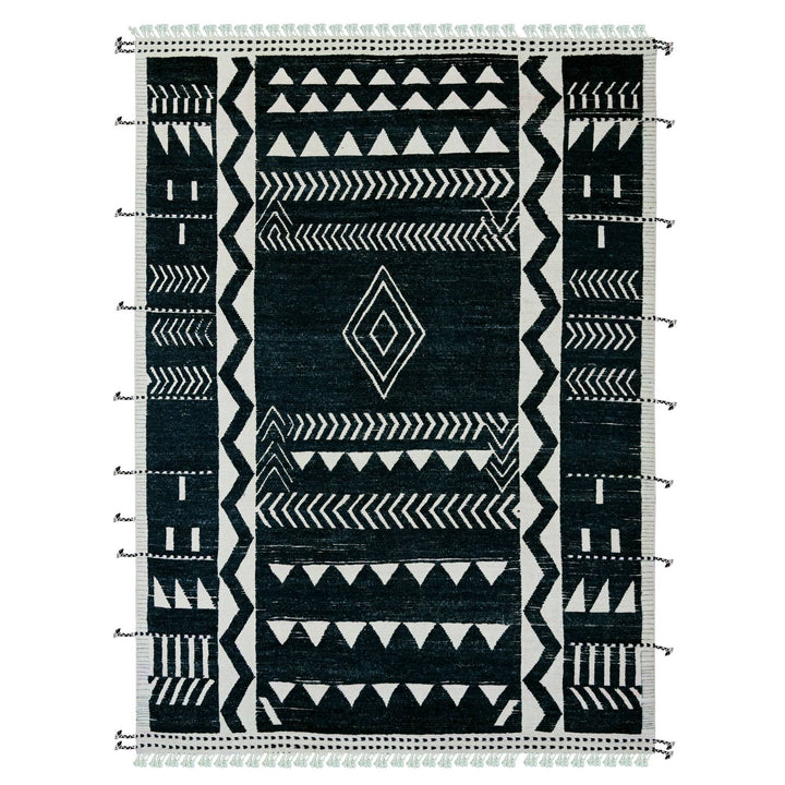 9'4" x 12'10" New Hand Knotted Black Wool Rectangle Oriental Rug - MOA10220524