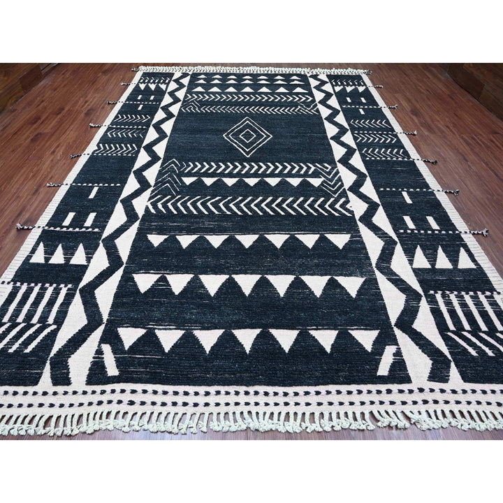 9'4" x 12'10" New Hand Knotted Black Wool Rectangle Oriental Rug - MOA10220524