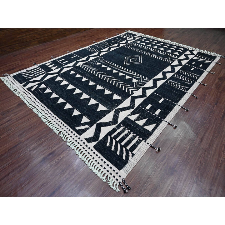9'4" x 12'10" New Hand Knotted Black Wool Rectangle Oriental Rug - MOA10220524