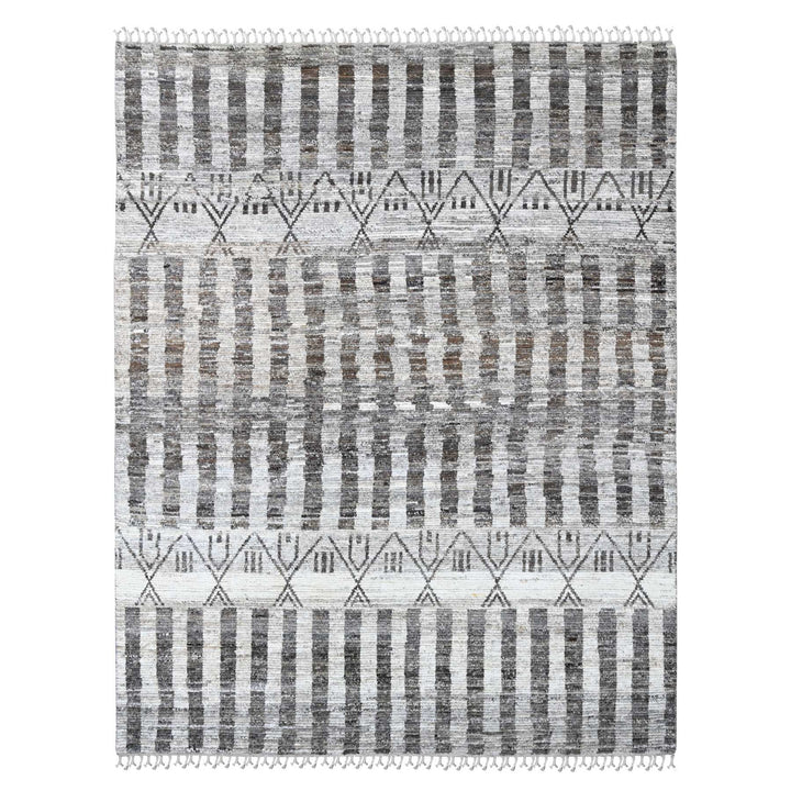 8'0" x 10'3" New Hand Knotted Grey Wool Rectangle Oriental Rug - MOA10220525