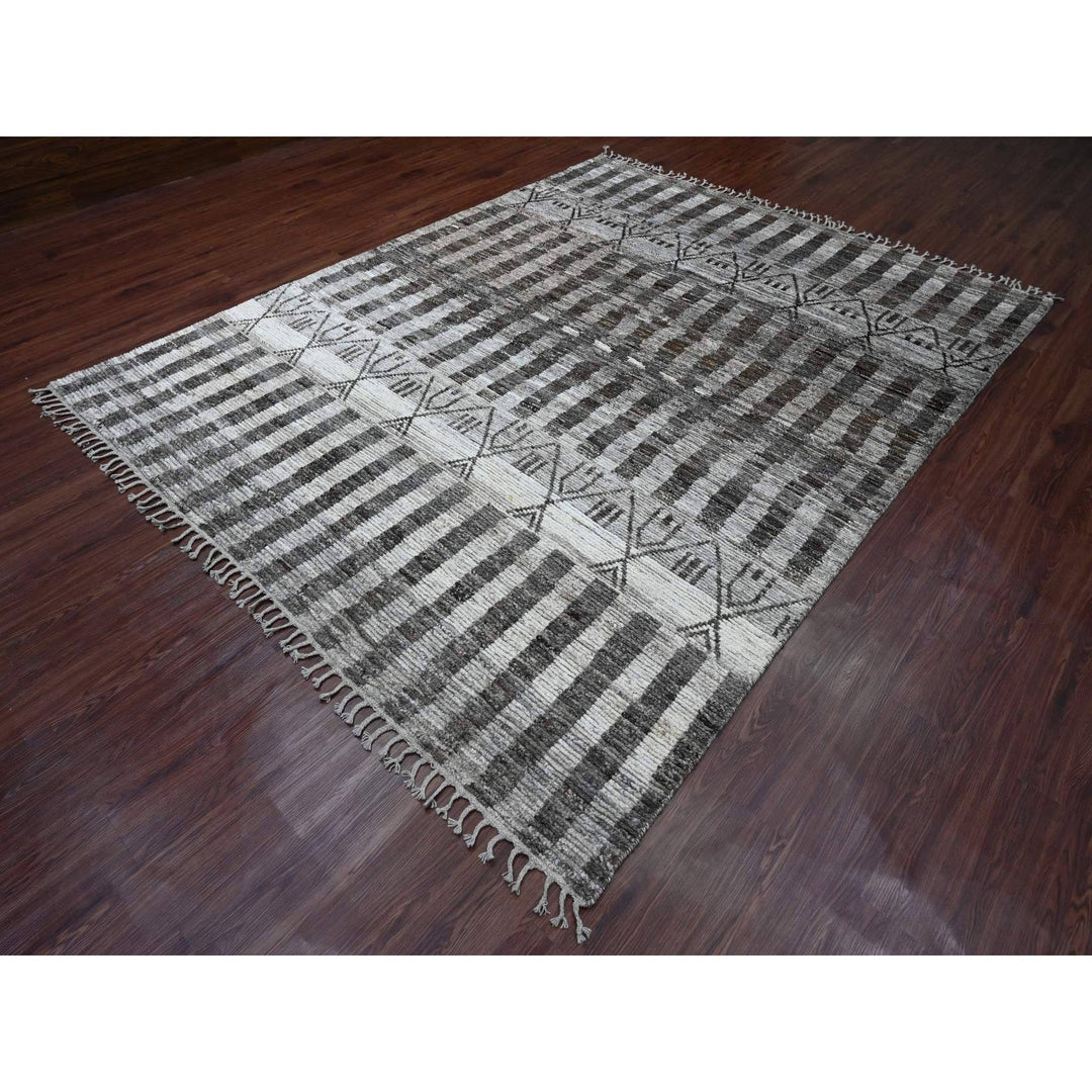 8'0" x 10'3" New Hand Knotted Grey Wool Rectangle Oriental Rug - MOA10220525