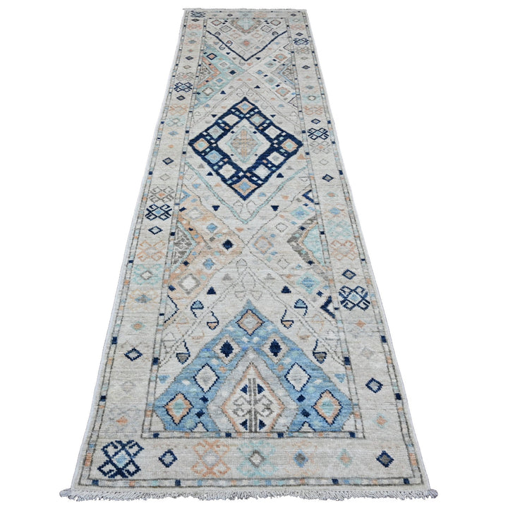 3'1" x 11'8" New Hand Knotted Ivory Wool Runner Oriental Rug - MOA10220530