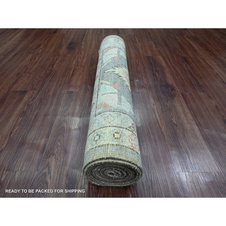 2'11" x 11'6" New Hand Knotted Grey Wool Runner Oriental Rug - MOA10220531