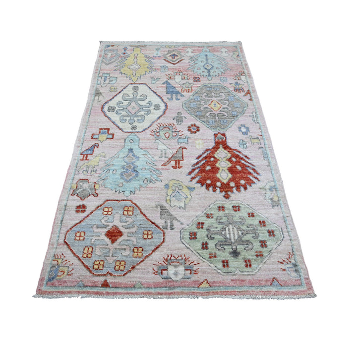 3'11" x 6'2" New Hand Knotted Pink Wool Rectangle Oriental Rug - MOA10220534