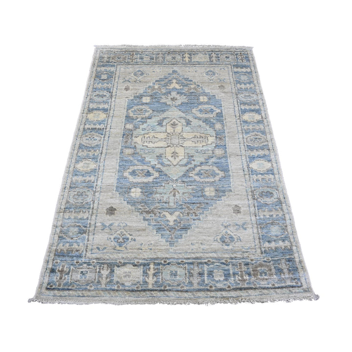 3'11" x 5'11" New Hand Knotted Blue Wool Rectangle Oriental Rug - MOA10220535