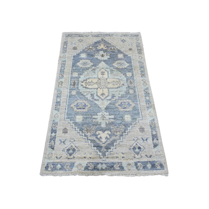 3'1" x 5'0" New Hand Knotted Blue Wool Rectangle Oriental Rug - MOA10220537