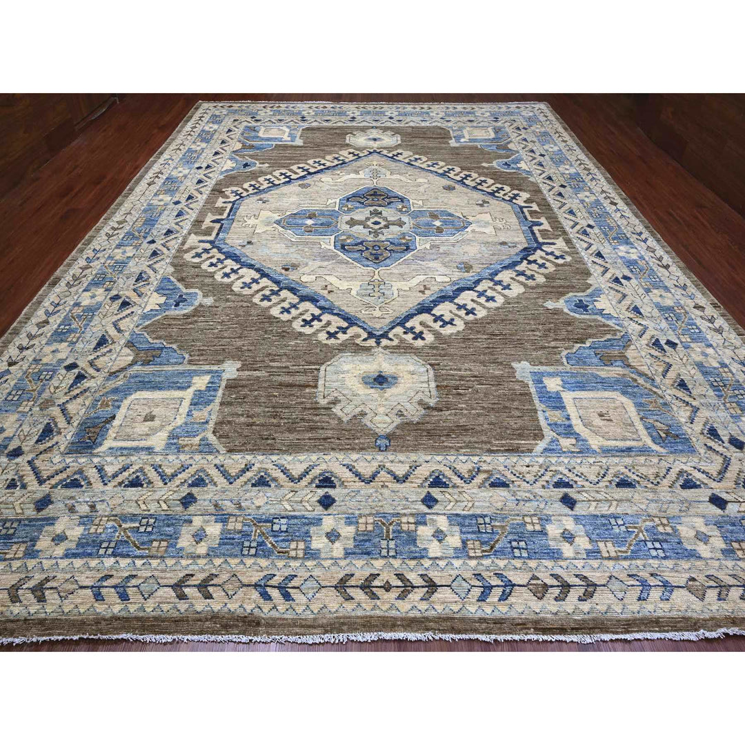 11'8" x 15'6" New Hand Knotted Brown Wool Rectangle Oriental Rug - MOA10220538