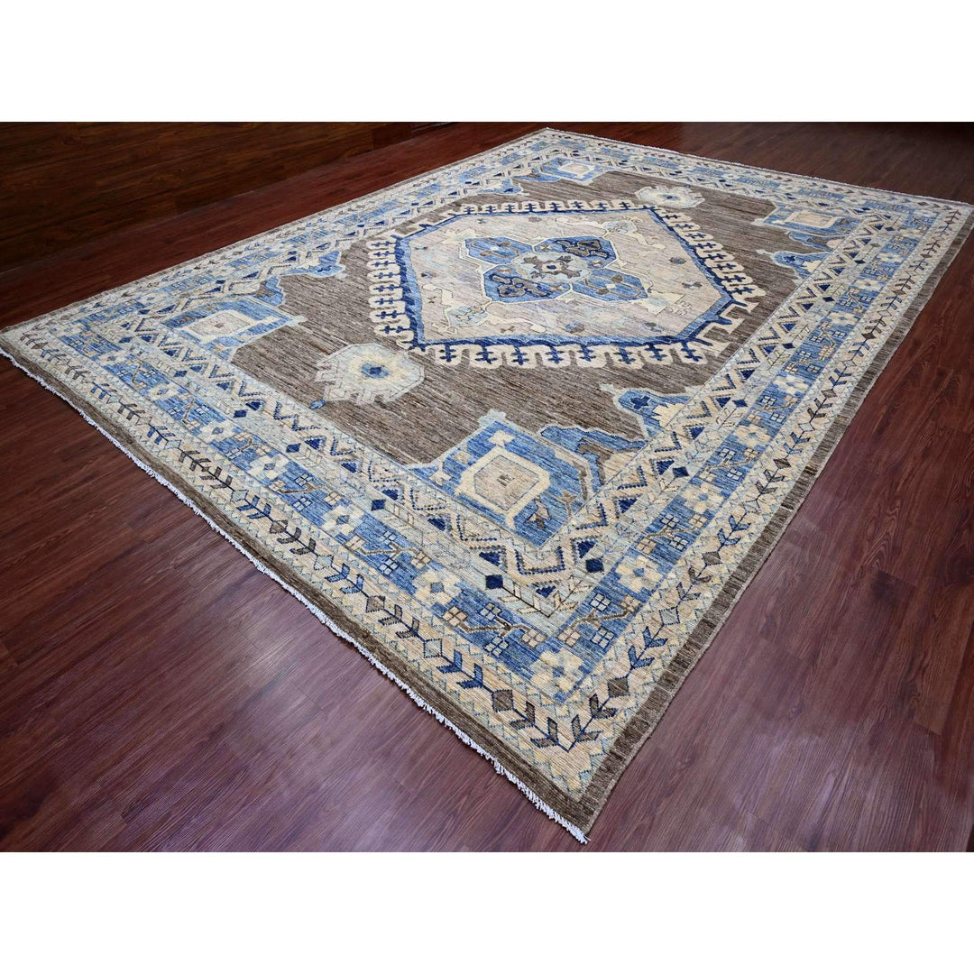 11'8" x 15'6" New Hand Knotted Brown Wool Rectangle Oriental Rug - MOA10220538
