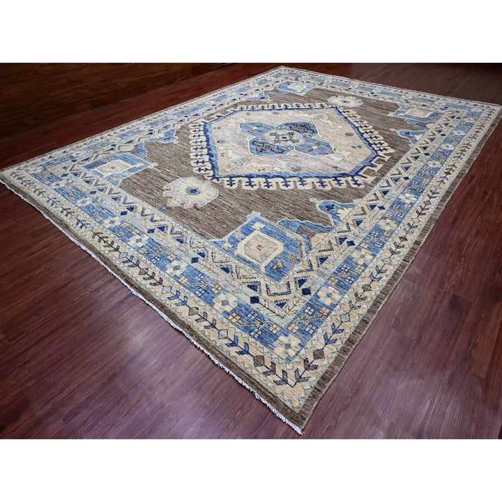 11'8" x 15'6" New Hand Knotted Brown Wool Rectangle Oriental Rug - MOA10220538