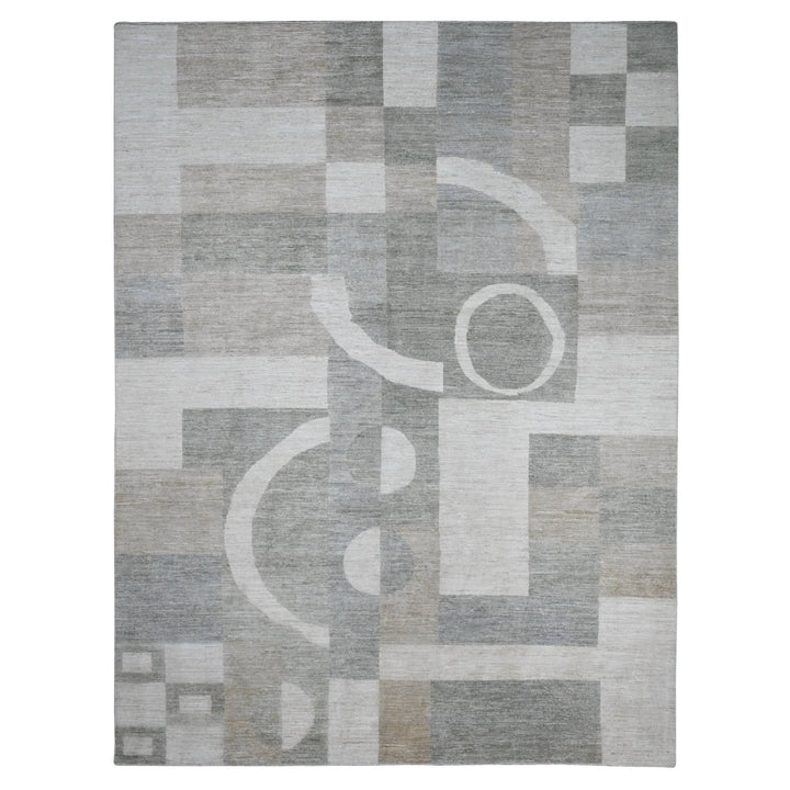 8'9" x 11'6" New Hand Knotted Grey Wool Rectangle Oriental Rug - MOA10220540