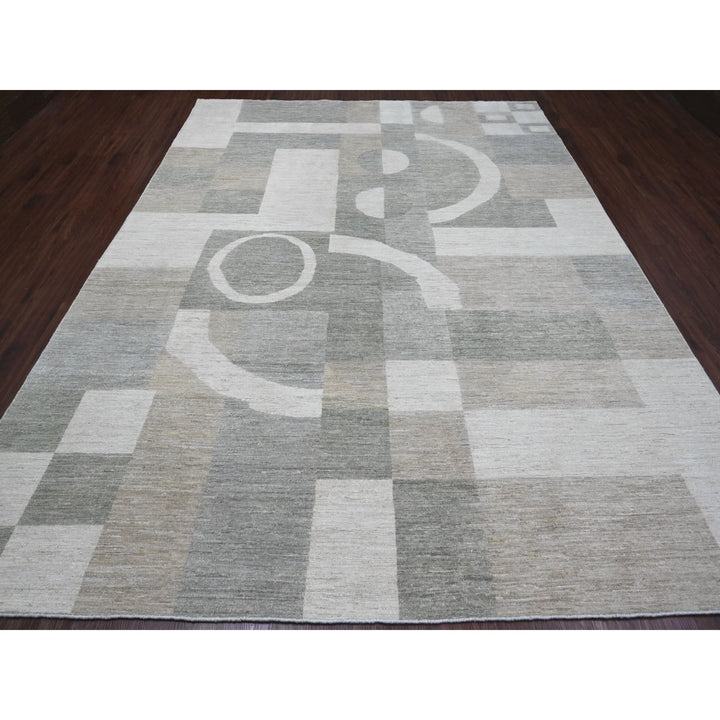 8'9" x 11'6" New Hand Knotted Grey Wool Rectangle Oriental Rug - MOA10220540