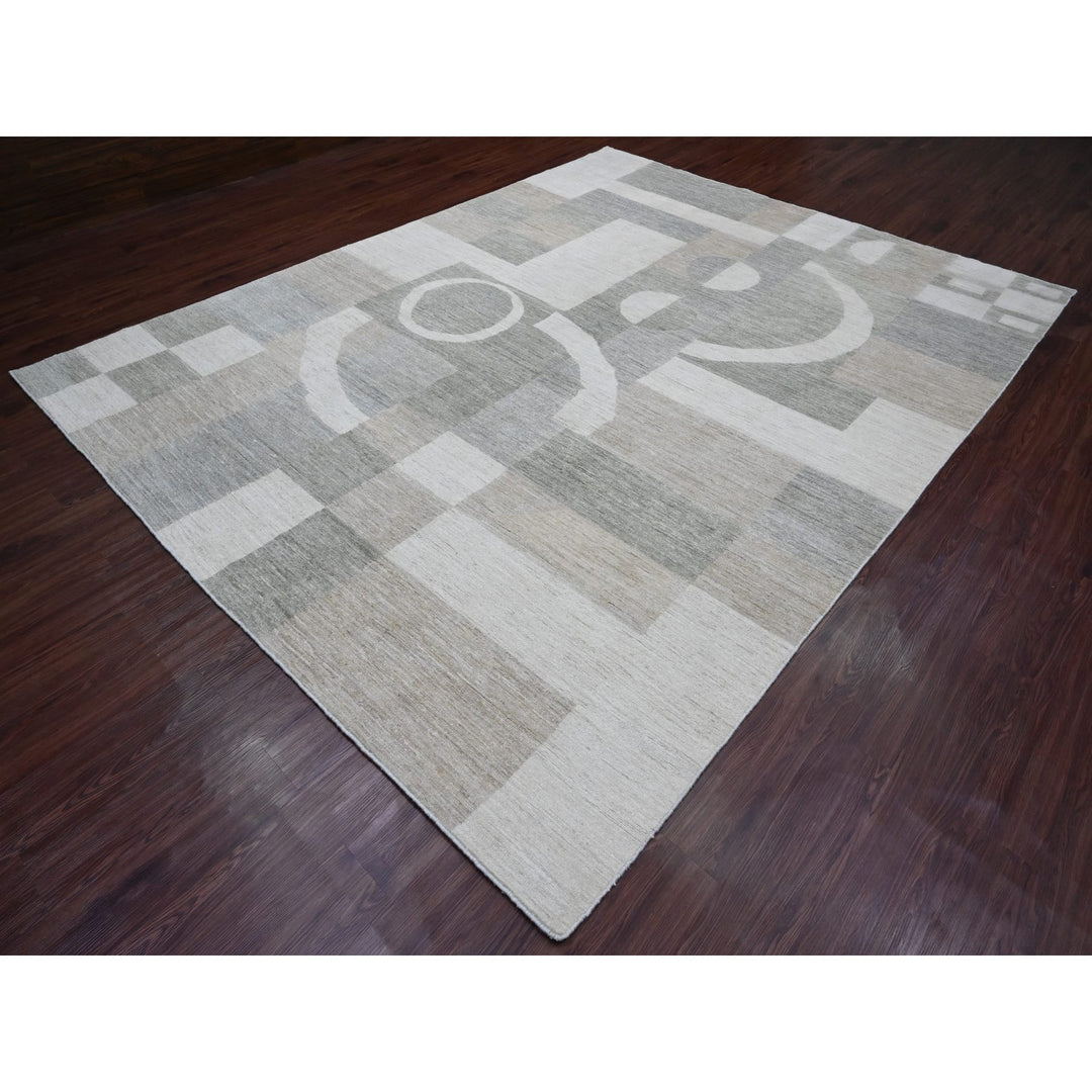 8'9" x 11'6" New Hand Knotted Grey Wool Rectangle Oriental Rug - MOA10220540