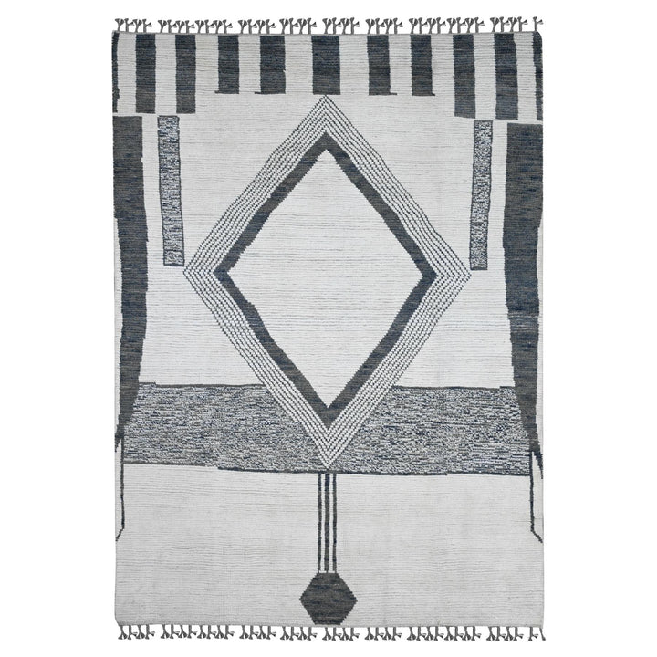 6'1" x 9'1" New Hand Knotted Ivory Wool Rectangle Oriental Rug - MOA10220547