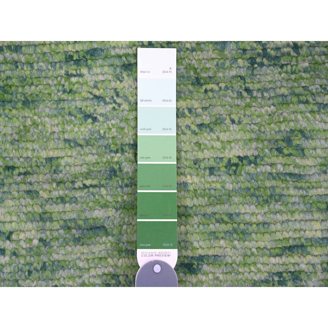 5'1" x 12'3" New Hand Knotted Green Wool Runner Oriental Rug - MOA10220548