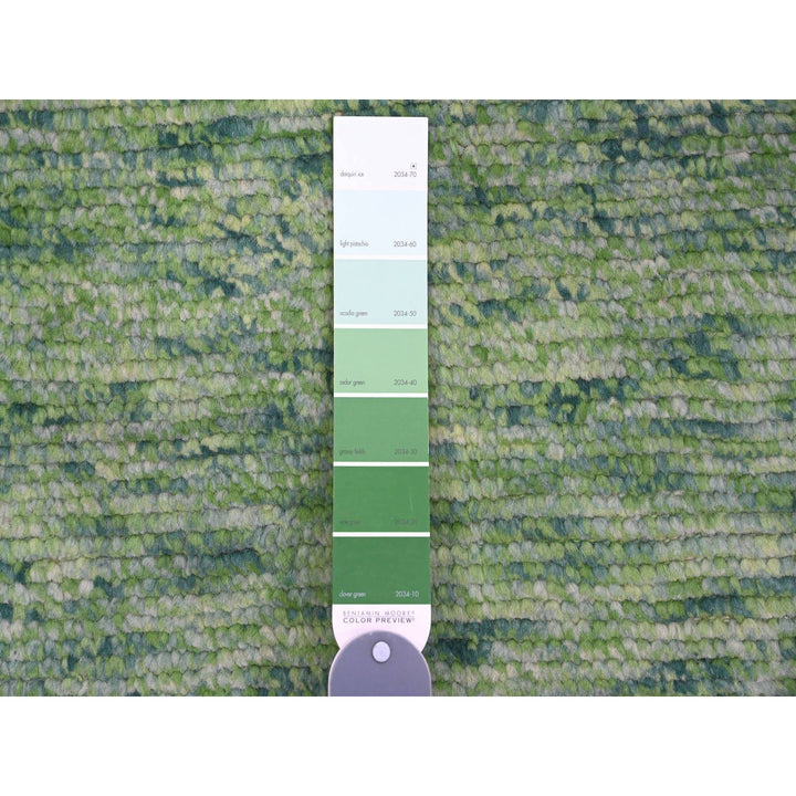 5'1" x 12'3" New Hand Knotted Green Wool Runner Oriental Rug - MOA10220548