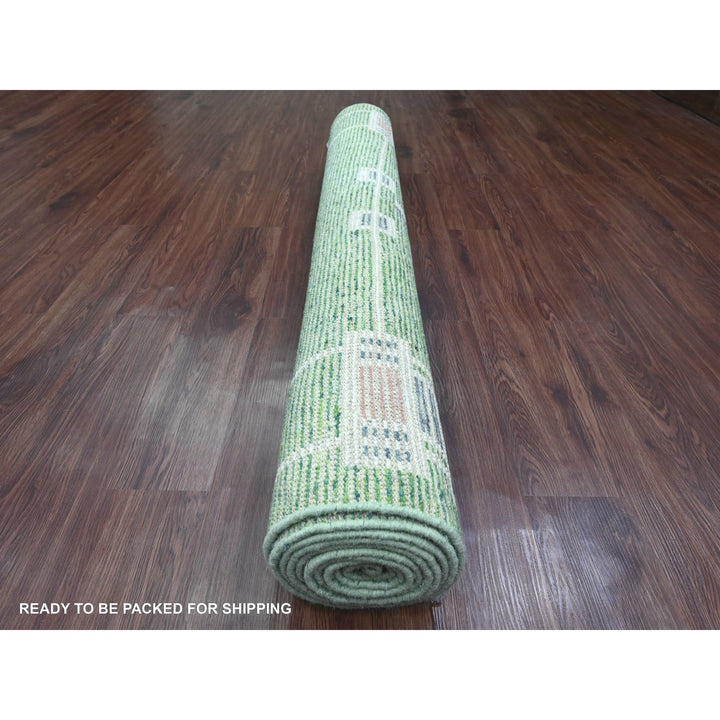 5'1" x 12'3" New Hand Knotted Green Wool Runner Oriental Rug - MOA10220548