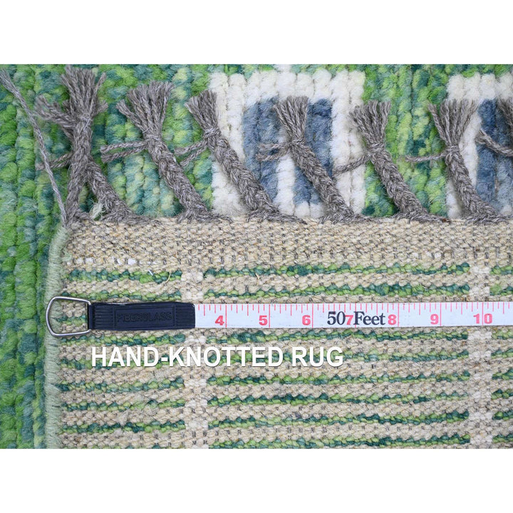 5'1" x 12'3" New Hand Knotted Green Wool Runner Oriental Rug - MOA10220548